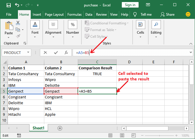 Excel 如何比较两列数据