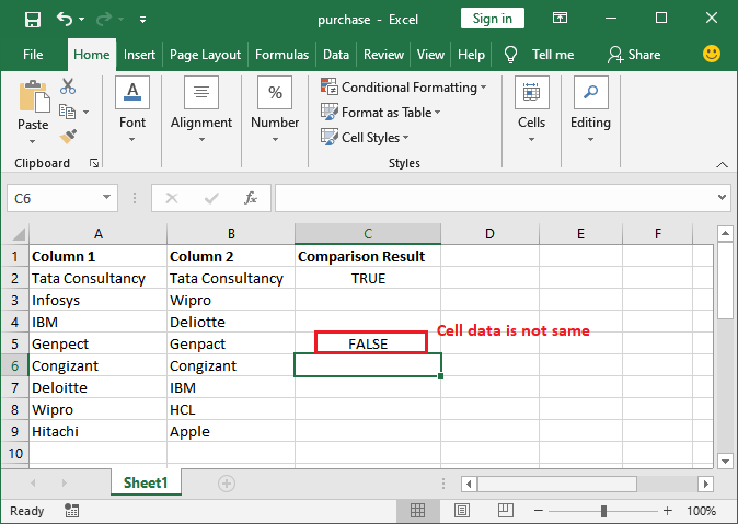 Excel 如何比较两列数据