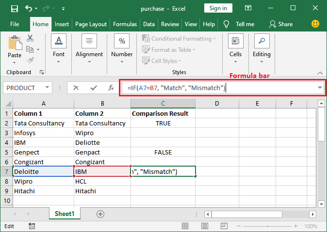 Excel 如何比较两列数据