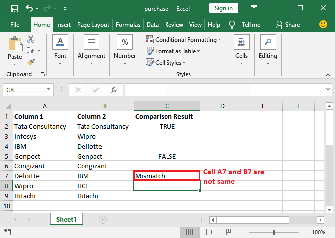 Excel 如何比较两列数据