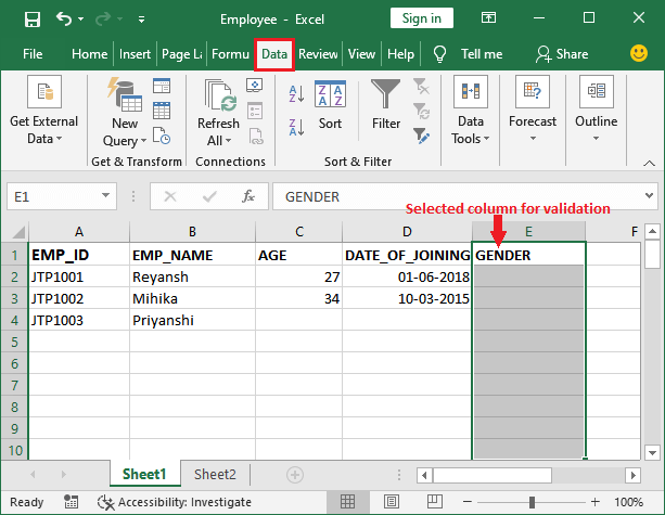 Excel 应用数据验证