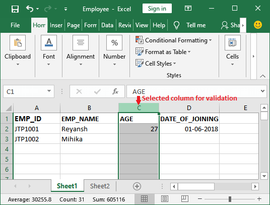 Excel 应用数据验证