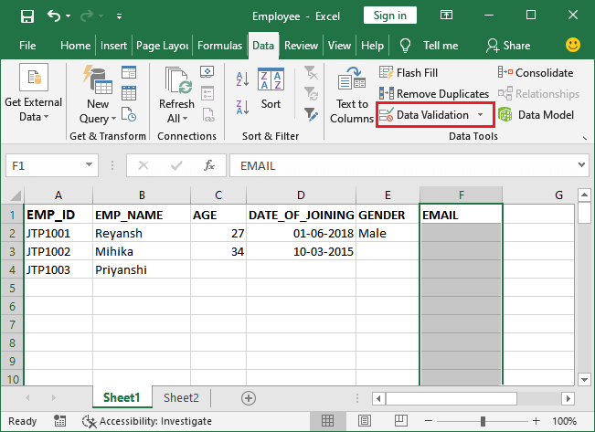 Excel 应用数据验证