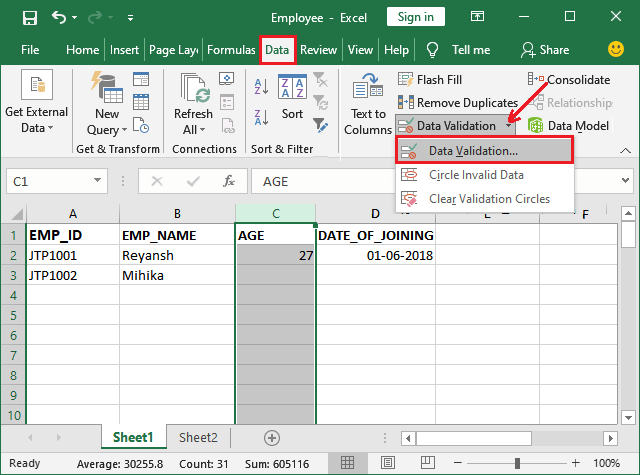 Excel 应用数据验证