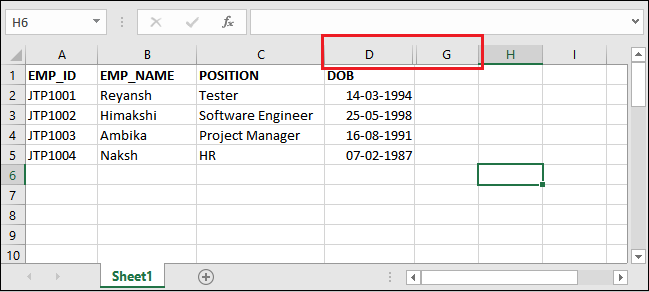 Excel 如何取消隐藏列