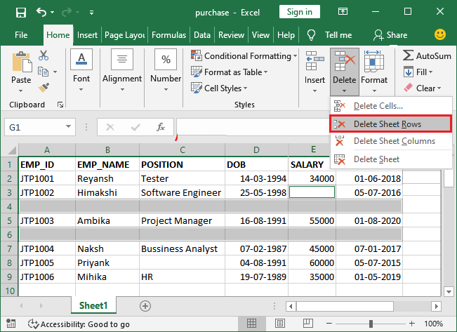 Excel 如何删除空行