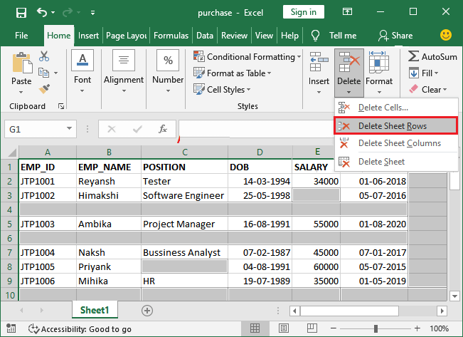 Excel 如何删除空行