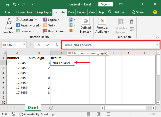 Excel 四舍五入公式