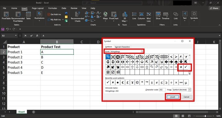 Excel 如何快速在单元格中插入√和X符号