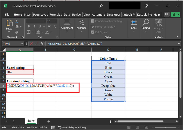 Excel 如何查找部分字符串匹配