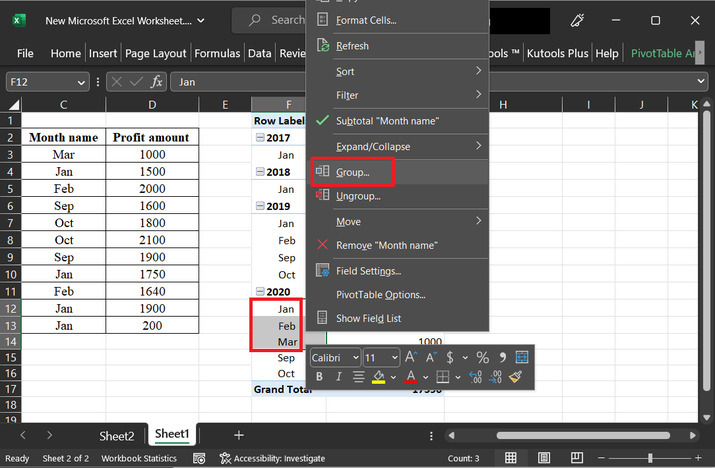 Excel 如何在数据透视表中按半年分组