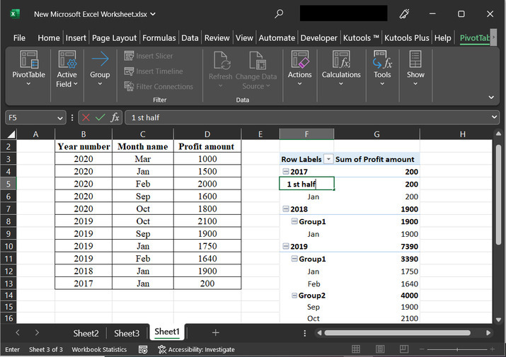 Excel 如何在数据透视表中按半年分组