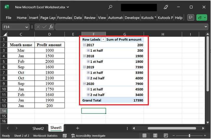 Excel 如何在数据透视表中按半年分组
