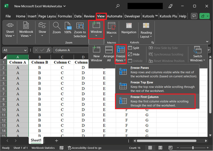 Excel 如何在工作表或整个工作簿中锁定特定列始终可见