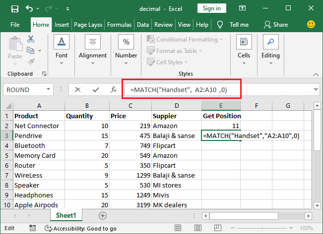 Excel 匹配函数