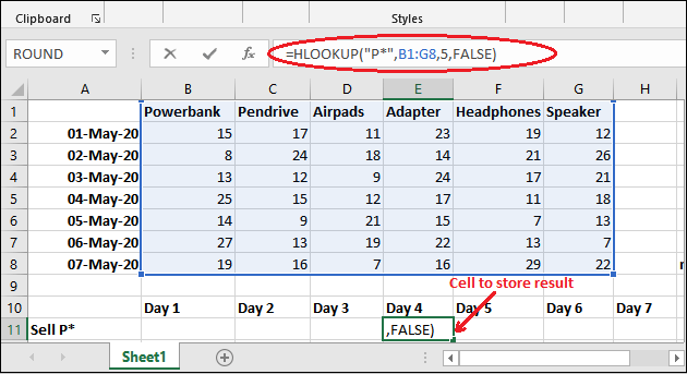 Excel HLOOKUP公式