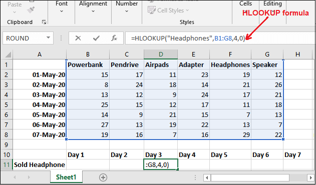 Excel HLOOKUP公式