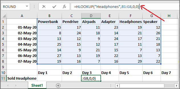 Excel HLOOKUP公式