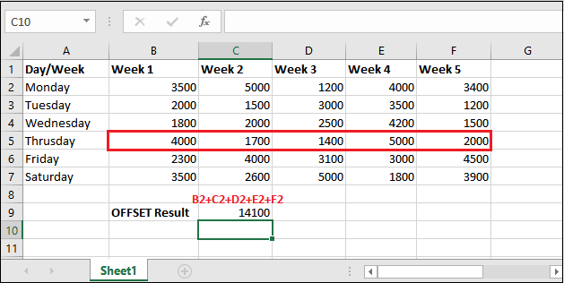 Excel 使用offset函数