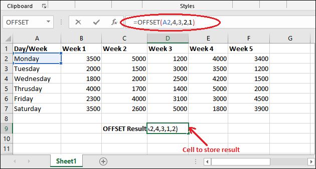 Excel 使用offset函数