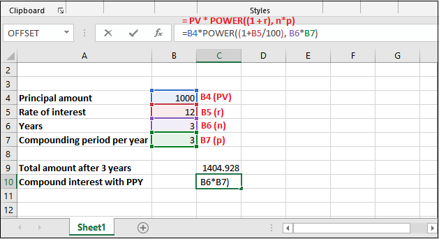 Excel 复利公式