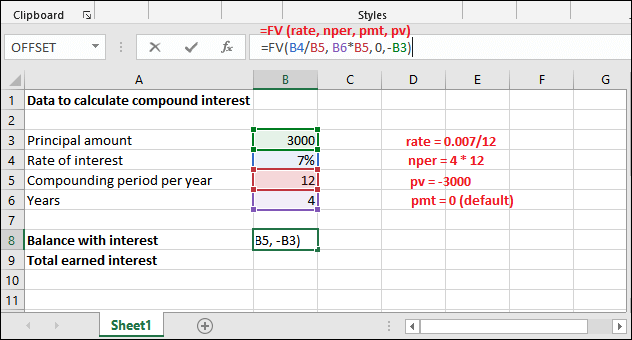 Excel 复利公式