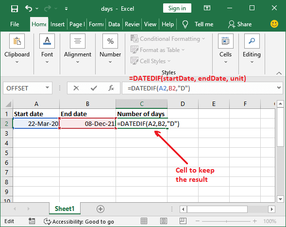 Excel 如何计算两个日期之间的天数