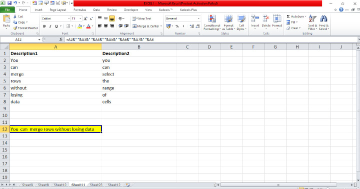 Excel 如何合并和组合行而不丢失数据