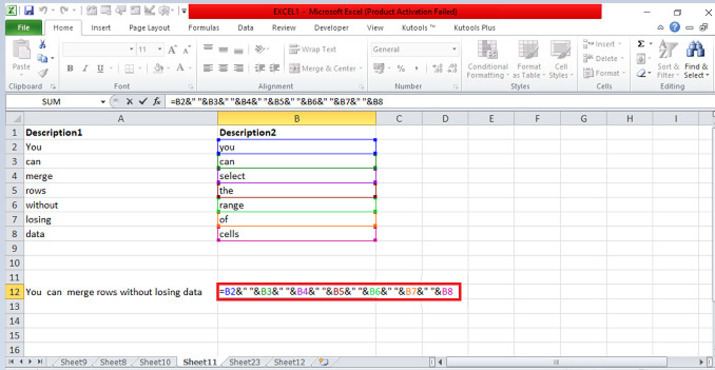 Excel 如何合并和组合行而不丢失数据