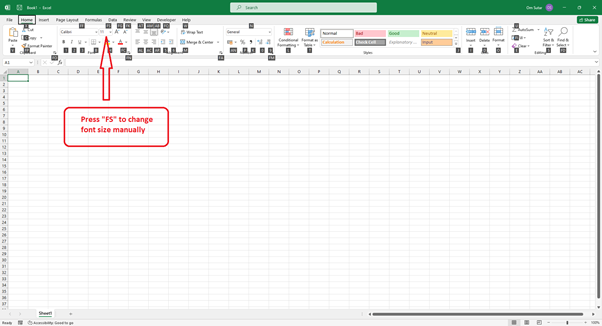 Excel 如何通过快捷键增加或减小字体大小