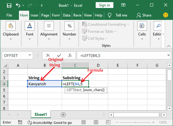 Excel 子字符串公式