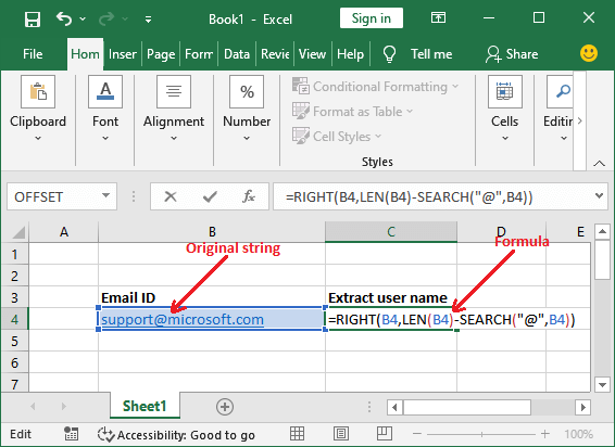 Excel 子字符串公式