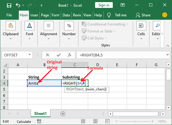 Excel 子字符串公式