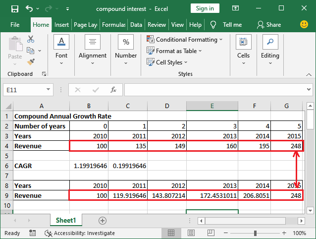 Excel 如何计算CAGR