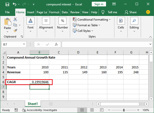 Excel 如何计算CAGR