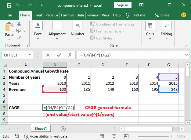 Excel 如何计算CAGR