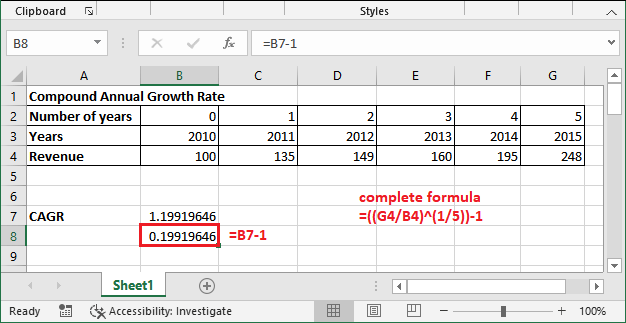 Excel 如何计算CAGR