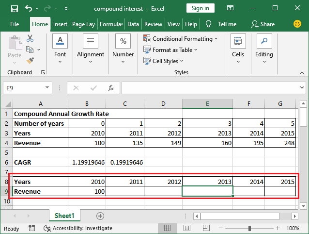 Excel 如何计算CAGR