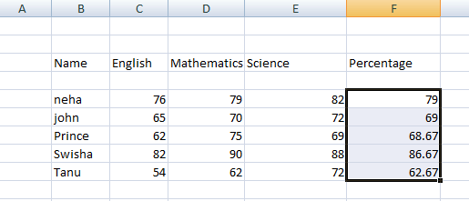 Excel 百分比公式