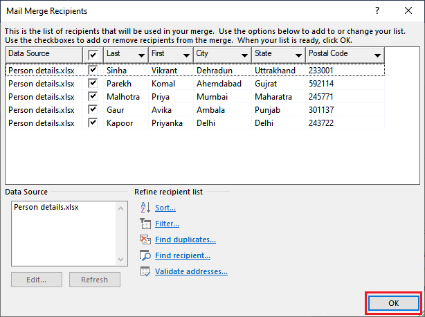 Excel 进行邮件合并