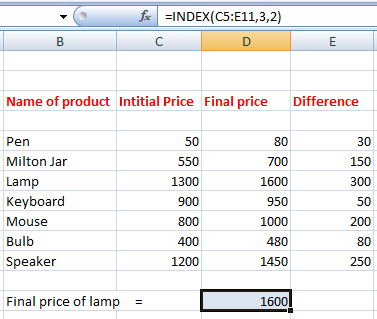 Excel INDEX函数