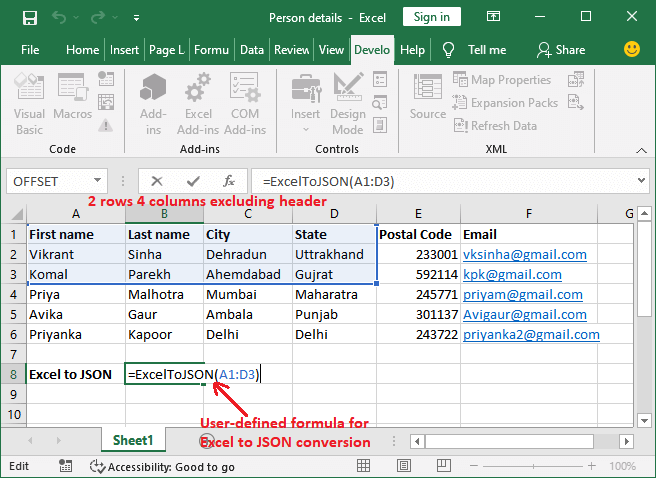 Excel 使用VBA代码将Excel转换为JSON