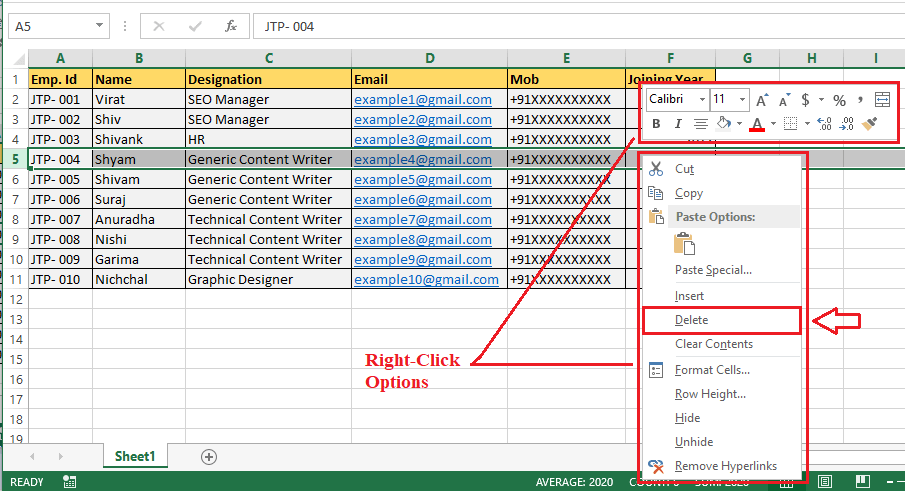 Excel 删除行快捷键