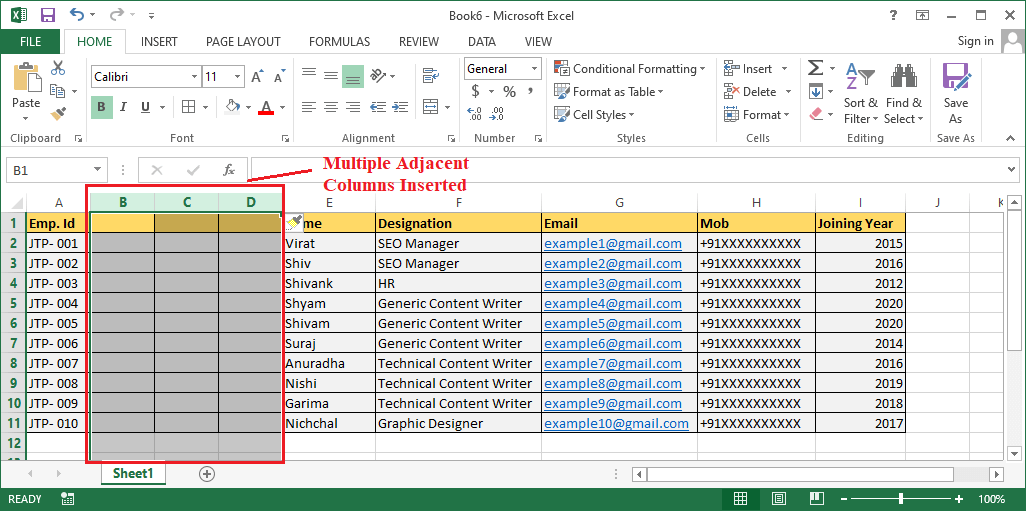 Excel 插入列快捷键