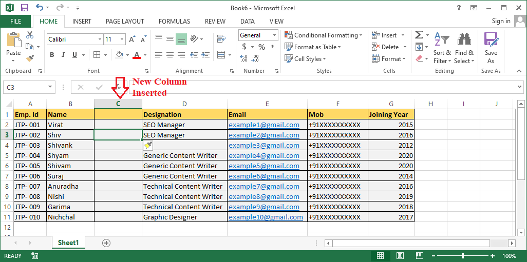 Excel 插入列快捷键