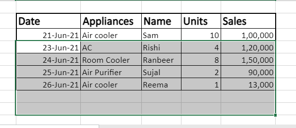 Excel 删除数据