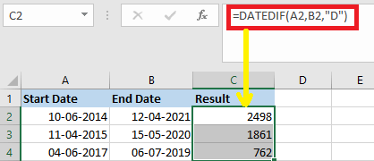 Excel 计算两个日期之间的差异