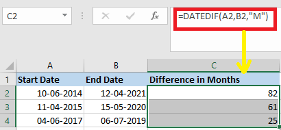 Excel 计算两个日期之间的差异