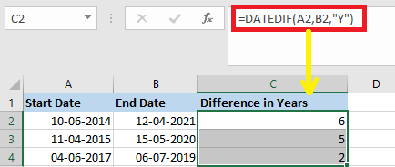 Excel 计算两个日期之间的差异