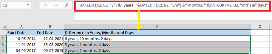 Excel 计算两个日期之间的差异